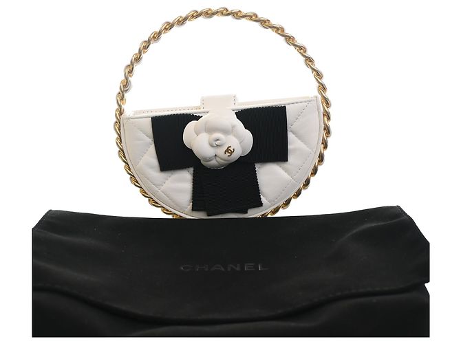 Clutch Chanel White Mini Lambskin Round Camellia Bianco Bianco sporco - vista 15