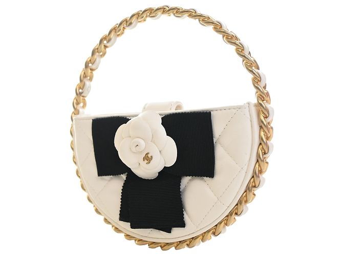 Clutch Chanel White Mini Lambskin Round Camellia Bianco Bianco sporco - vista 2