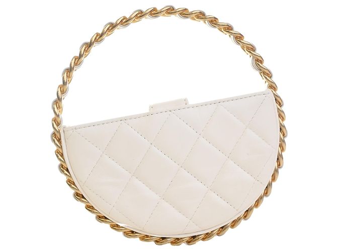 Clutch Chanel White Mini Lambskin Round Camellia Bianco Bianco sporco - vista 4