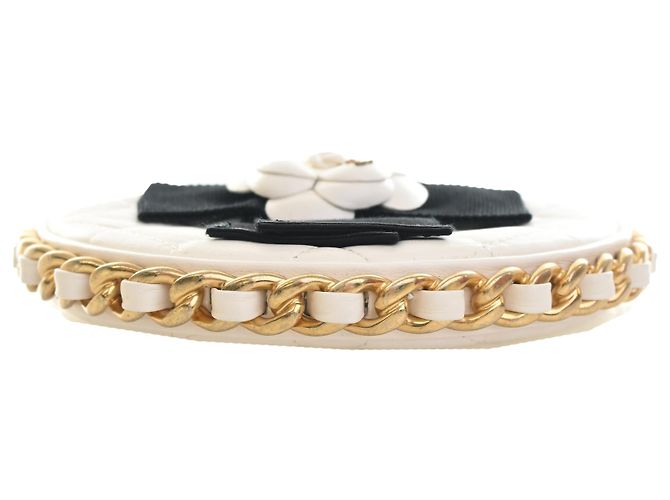 Clutch Chanel White Mini Lambskin Round Camellia Bianco Bianco sporco - vista 5