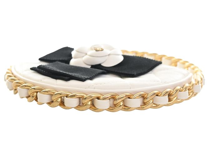 Clutch Chanel White Mini Lambskin Round Camellia Bianco Bianco sporco - vista 6