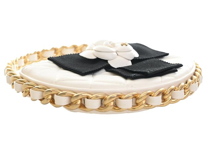 Clutch Chanel White Mini Lambskin Round Camellia Bianco Bianco sporco - vista 7