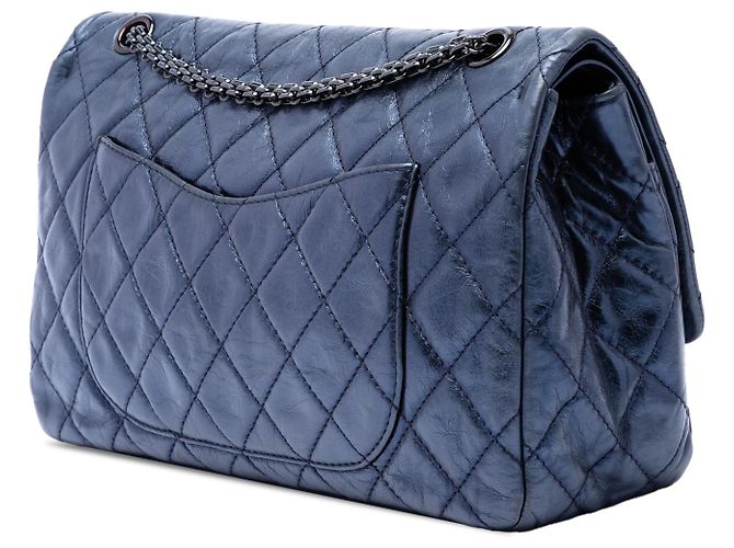 Chanel Blue Quilted Metallic Aged Calfskin Reissue 2.55 Double Flap 227 Blu navy - vista 2