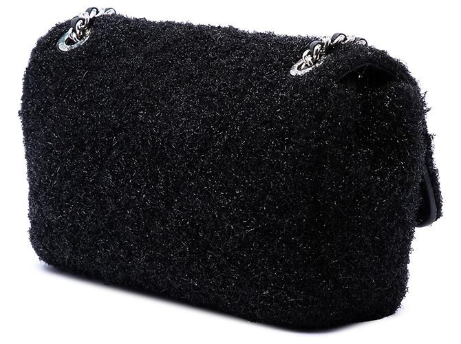 Chanel Black Medium Quilted Metallic Knit Pluto Glitter Flap Nero - vista 2