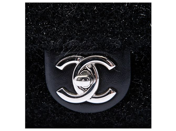 Chanel Black Medium Quilted Metallic Knit Pluto Glitter Flap Nero - vista 5