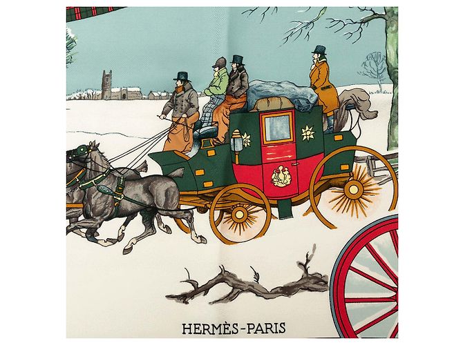 Sciarpa in seta Hermès White L Hiver en Poste 90 Bianco - vista 6