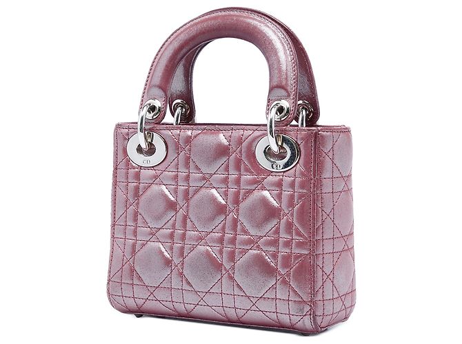 Lady Dior Mini Iridescente in agnello Cannage rosa di Dior - vista 2