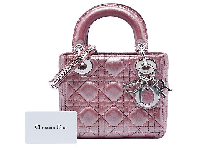 Lady Dior Mini Iridescente in agnello Cannage rosa di Dior - vista 6