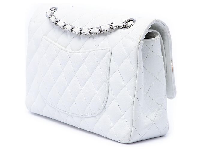 Chanel White Medium Classic Caviar Double Flap Bianco - vista 2