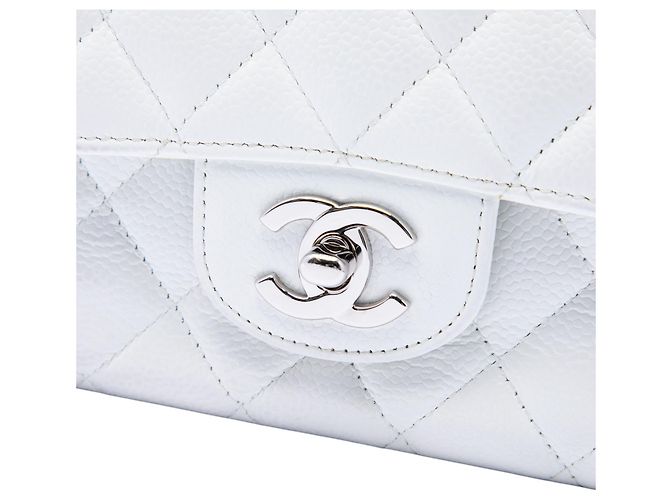 Chanel White Medium Classic Caviar Double Flap Bianco - vista 5