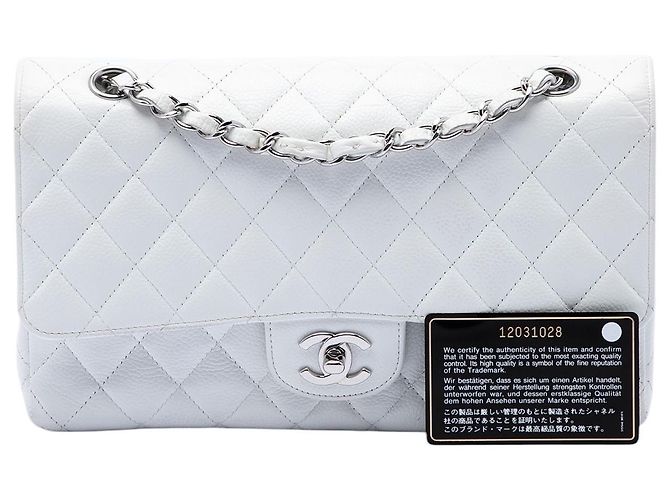 Chanel White Medium Classic Caviar Double Flap Bianco - vista 7