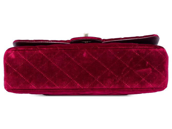 Chanel Red Medium Classic Velvet Double Flap Vermelho Bordeaux - vista 3