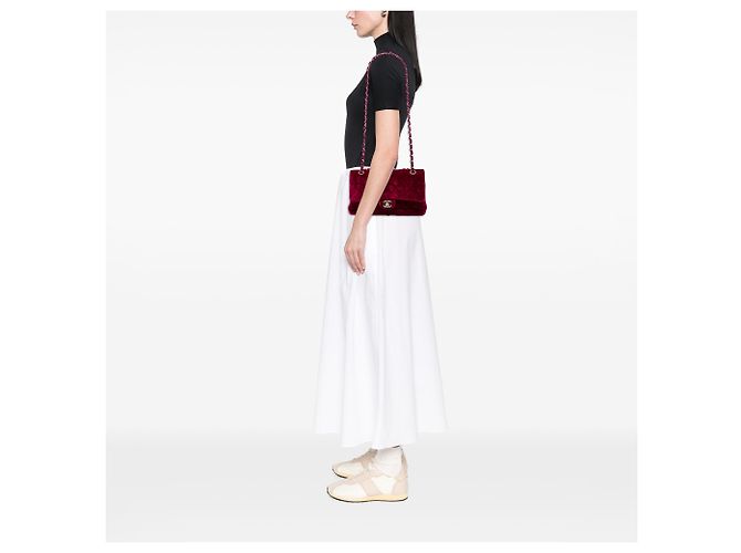 Chanel Red Medium Classic Velvet Double Flap Vermelho Bordeaux - vista 5