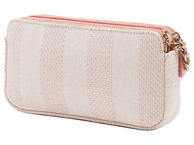 Clutch Chanel Pink Raffia Deauville Double Zip con Cadena Rosa - vista 2