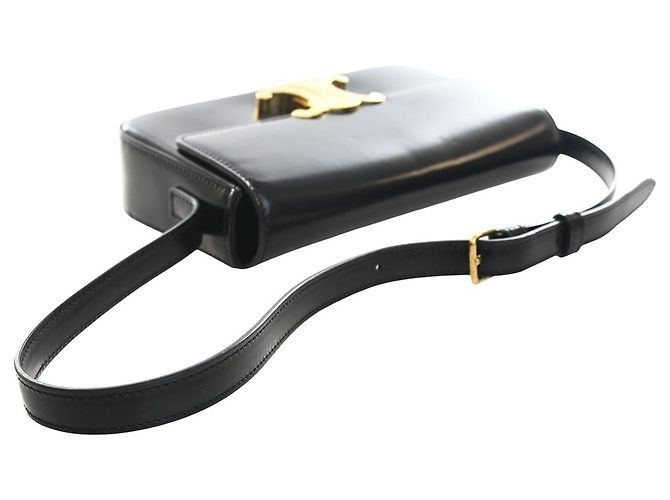 Céline Borsa a tracolla Celine Triomphe Claude in pelle di vitello lucida nera Nero - vista 12