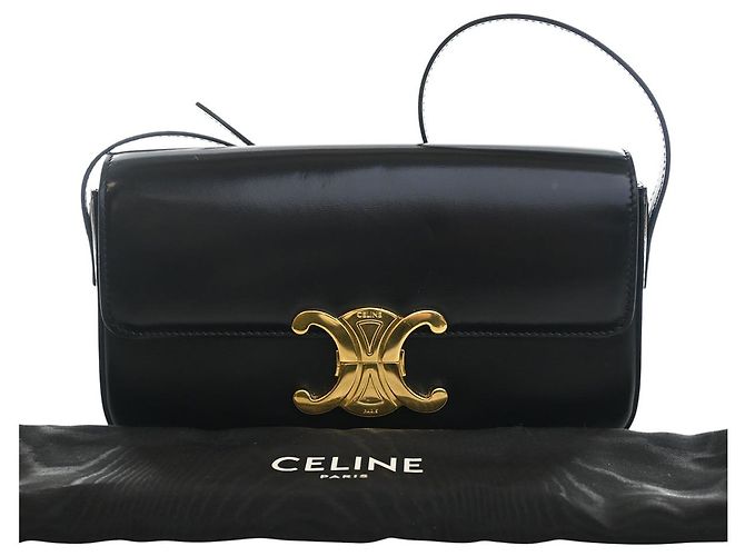 Céline Borsa a tracolla Celine Triomphe Claude in pelle di vitello lucida nera Nero - vista 13