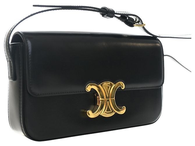Céline Borsa a tracolla Celine Triomphe Claude in pelle di vitello lucida nera Nero - vista 6