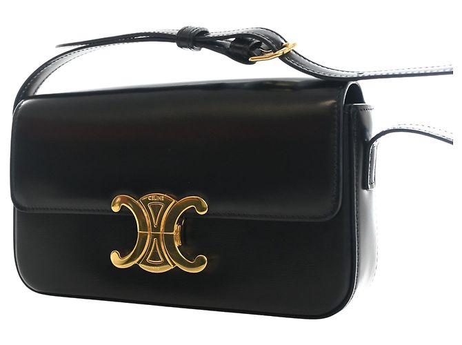 Céline Borsa a tracolla Celine Triomphe Claude in pelle di vitello lucida nera Nero - vista 7