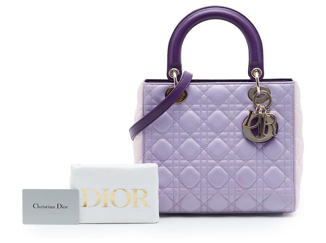 Dior Lady Dior in agnello tricolore viola taglia Medium Porpora - vista 7