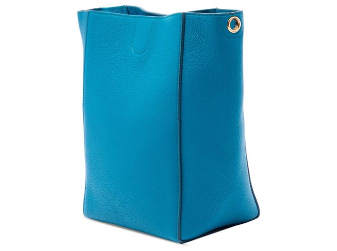 Céline Borsa a secchiello Seau Sangle in pelle di vitello a grana morbida blu Small di Celine - vista 2