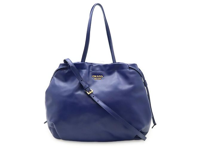 Borsa tote/a tracolla in pelle blu Prada - vista 2