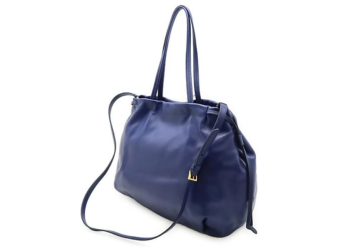 Borsa tote/a tracolla in pelle blu Prada - vista 3