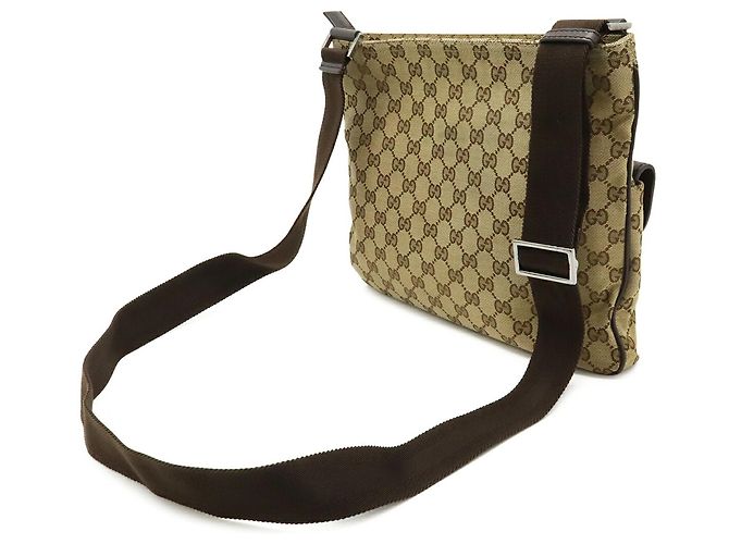 Borsa a tracolla GUCCI GG Canvas Beige Cachi Marrone scuro - vista 3