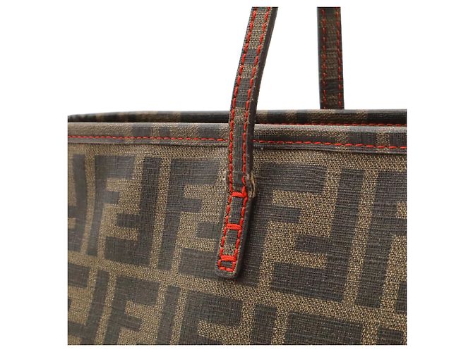 Borsa Tote Fendi Zucca in marrone kaki e rosso scuro Cachi Marrone scuro - vista 10