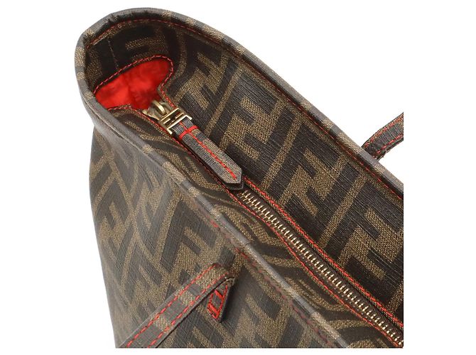 Borsa Tote Fendi Zucca in marrone kaki e rosso scuro Cachi Marrone scuro - vista 6