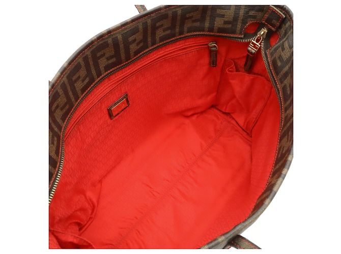 Borsa Tote Fendi Zucca in marrone kaki e rosso scuro Cachi Marrone scuro - vista 7