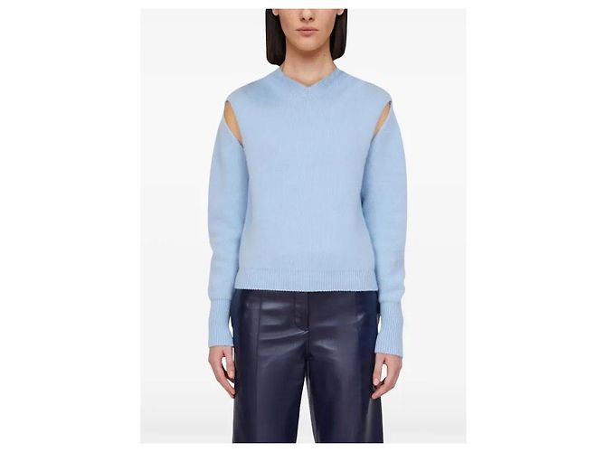 Salvatore Ferragamo hellblauer Cashmere-Pullover mit V-Ausschnitt und Cut-Out-Details - Ansicht 8