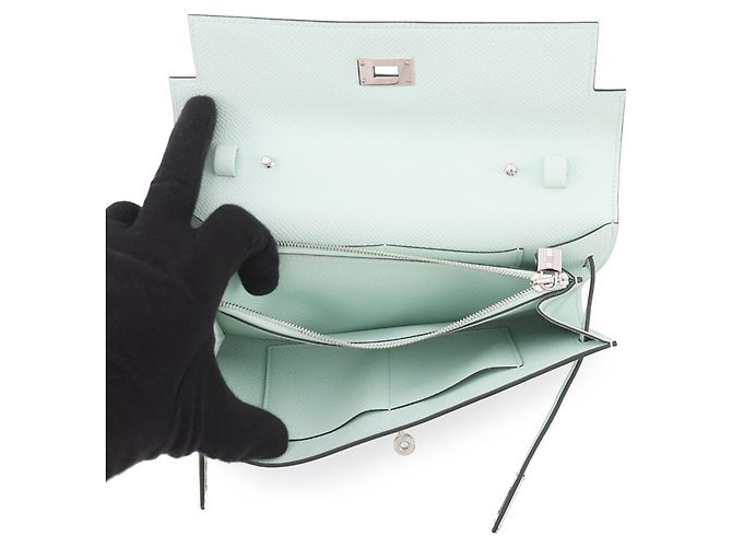 Hermès Portafoglio Hermes Kelly Long To Go in pelle Epsom Vert Peppermint - vista 5