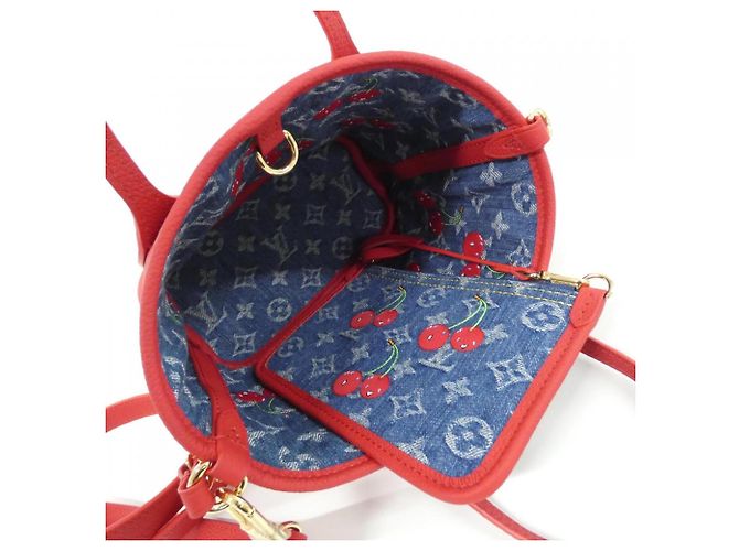 Neverfull Borsa Louis Vuitton Monogram Cherry Denim Rosso Blu - vista 7