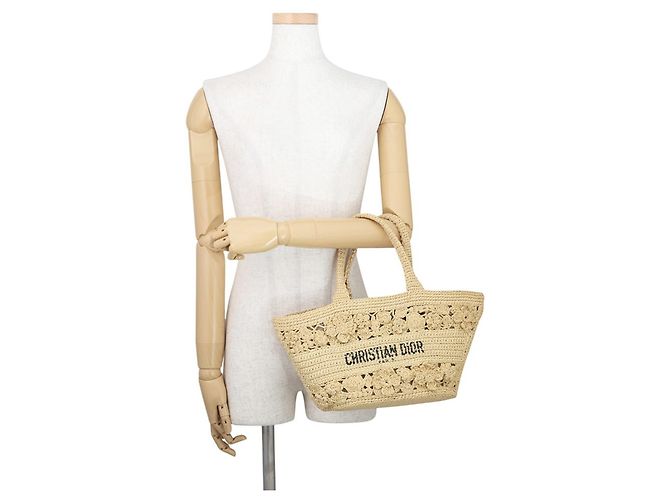 Borsa Panier in Raffia Christian Dior Marrone - vista 4