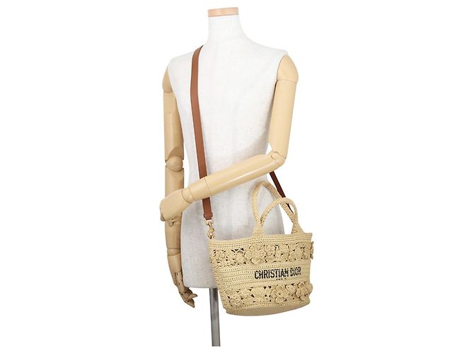 Borsa Panier in Raffia Christian Dior Marrone - vista 5