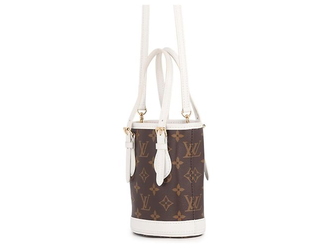 Borsa Louis Vuitton Monogram Nano Bucket Marrone Bianco - vista 2