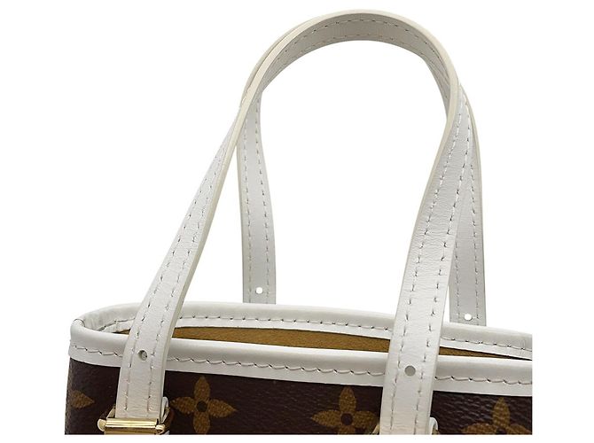 Borsa Louis Vuitton Monogram Nano Bucket Marrone Bianco - vista 9