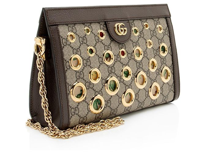 Borsa a tracolla Gucci GG Supreme Ophidia Grommet Medium Chain Marrone Beige - vista 2