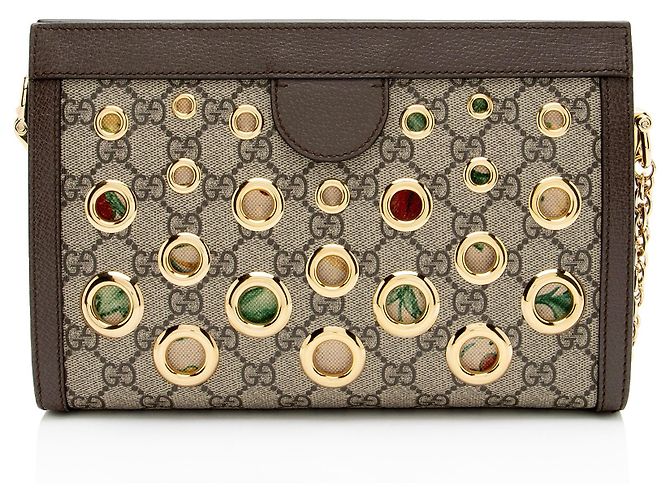 Borsa a tracolla Gucci GG Supreme Ophidia Grommet Medium Chain Marrone Beige - vista 3