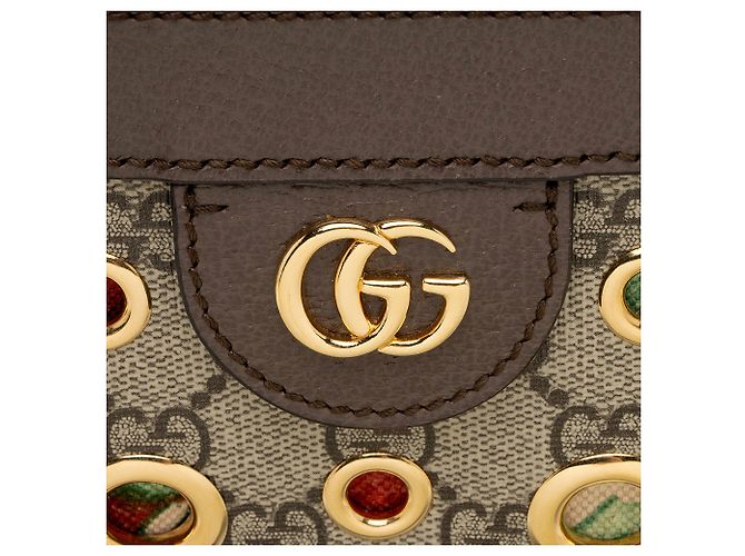 Borsa a tracolla Gucci GG Supreme Ophidia Grommet Medium Chain Marrone Beige - vista 9