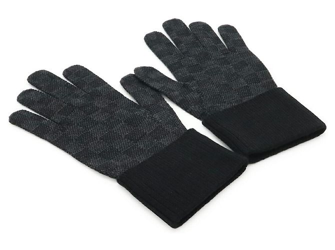 Luvas de lã e couro Damier Graphite Louis Vuitton Preto - vista 2