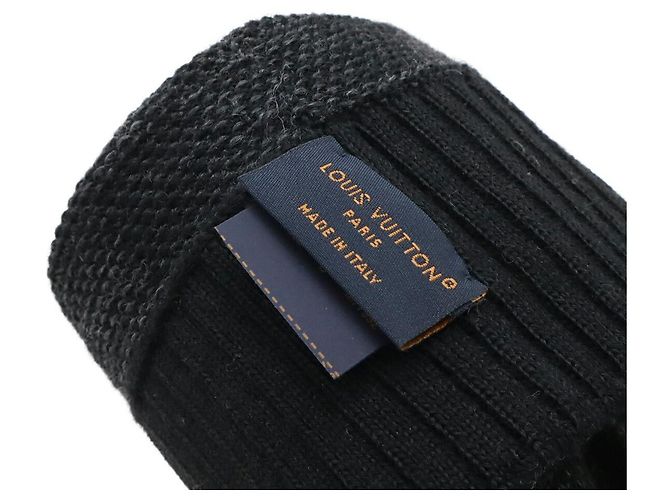 Luvas de lã e couro Damier Graphite Louis Vuitton Preto - vista 4