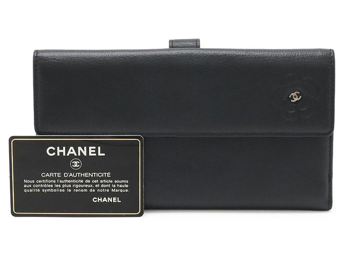 Chanel Camellia Leder Langgeldbörse Schwarz - Ansicht 8