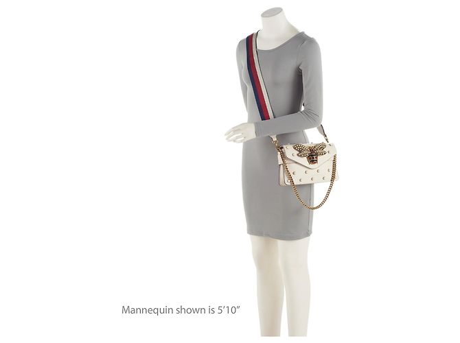 Mini bolsa de ombro Broadway em couro de bezerro e pérolas com detalhe de abelha Gucci Branco - vista 5