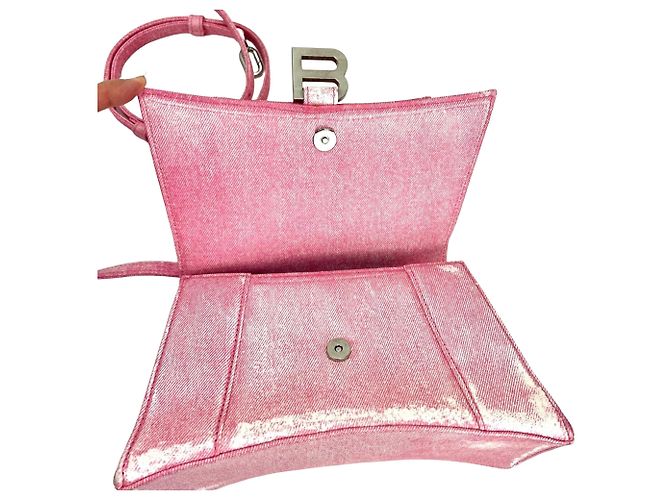 Borsa a mano e a tracolla Hourglass Small in denim rosa Balenciaga - vista 5