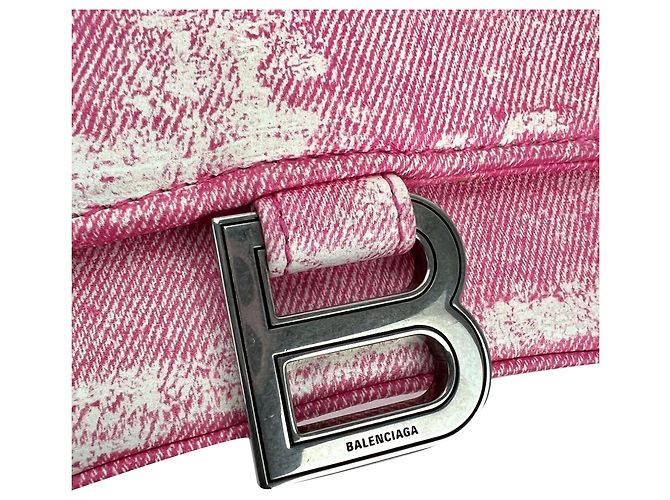 Borsa a mano e a tracolla Hourglass Small in denim rosa Balenciaga - vista 6