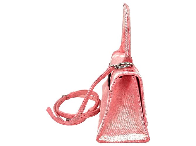 Borsa a mano e a tracolla Hourglass Small in denim rosa Balenciaga - vista 7