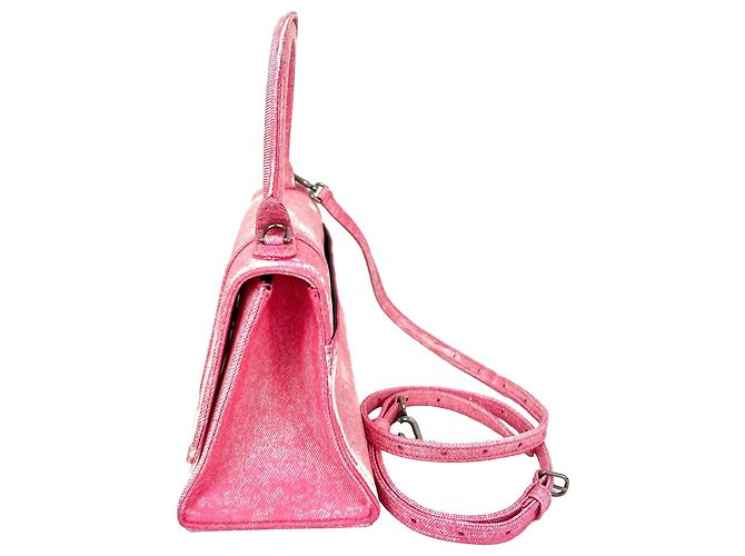 Borsa a mano e a tracolla Hourglass Small in denim rosa Balenciaga - vista 8