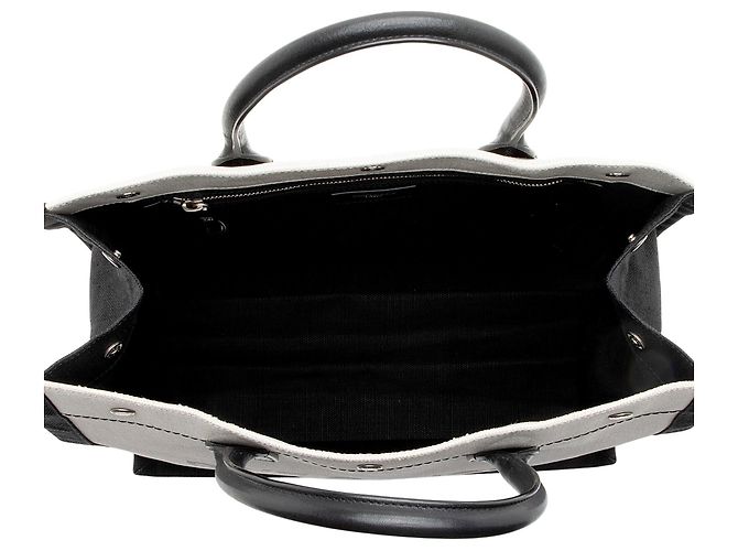 Tote Rive Gauche N/S in lino e pelle di vitello Saint Laurent Marrone Beige - vista 7