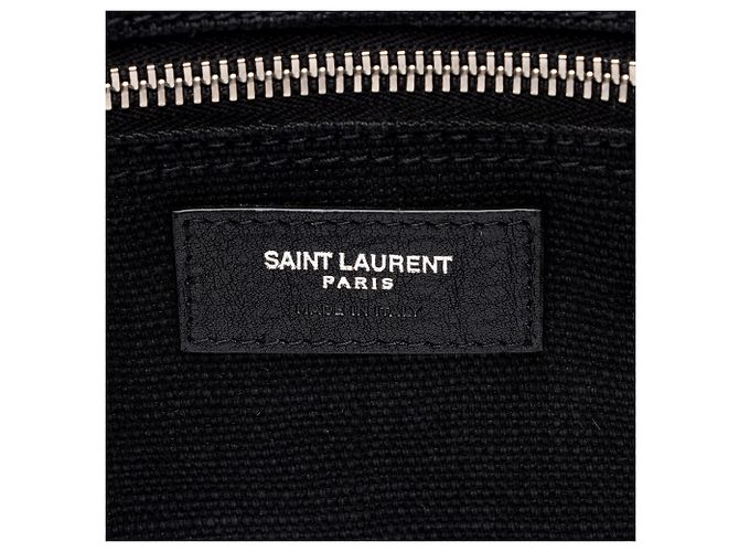 Tote Rive Gauche N/S in lino e pelle di vitello Saint Laurent Marrone Beige - vista 8